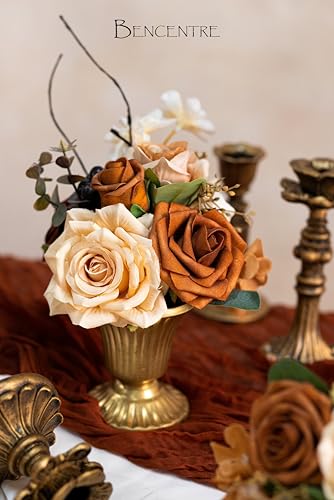 Terracotta Wedding Centerpieces Flowers Set of 6 Mini Bridesmaid Bouquets Pre-Made Flowers for Fall Wedding Decorations Artificial Flowers - color: Terracotta