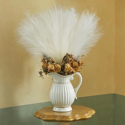 Serwalin White Pampas Grass Decor, 17.7 Inch 6pcs Boho Decor, Faux Pampas Grass Living Room Party Home Decor, Natural Small Artificial Pampas Grass Vase Filler Centerpieces Beige Decoration - color: A White, size: 17 Inch 6 Pcs
