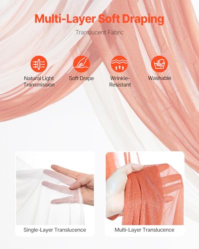 VEVOR Artificial Wedding Arch Flowers Kit, Orange Wedding Arch Flowers with Drapes Kit (Pack of 4) - 2 Pcs Floral Arrangement, 2 Pcs Sheer Drapes, for Ceremony Bouquets Reception Backdrop Decoration - color: Terracotta, size: 4 Pcs