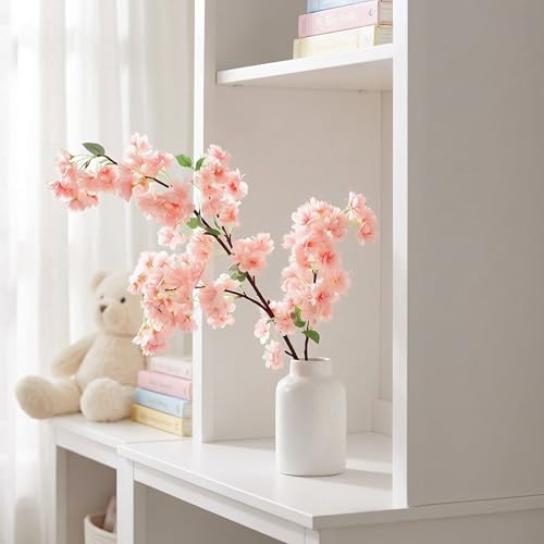 Larksilk Light Pink Cherry Blossom Branches Sakura, Japanese Faux Silk | Faux cherry blossom and Japanese sakura branches, plum/peach silk stems; real-touch for tall vase, wedding & spring decor