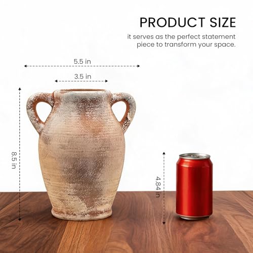Ceramic Flower Vase, 8.3" Rustic Farmhouse Table Vase, Low Profile Decorative Pottery Vase for Fresh Flowers, Faux Stems, Coffee Table, Kitchen, Bathroom and Shelf Decor - color: Rustic-6.7"l X 6.3"w X 8.3"h