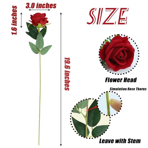 SITUMEIZI 15PCS Red Artificial Roses Silk Flowers Fake Roses Realistic Bouquet Long Stem with Gift Box for Mother's Gift Day Home Party Wedding Decorations - color: Red