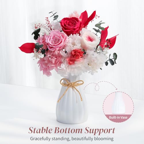 Lewondr Flower for Delivery, Preserved Flowers Bouquet, Pink Roses Bouquet, Real Long-Lasting Forever Birthday Flowers Gifts for Mom Women Wife Grandma Her Mothers Day Anniversary, Light Rose - color: Pink