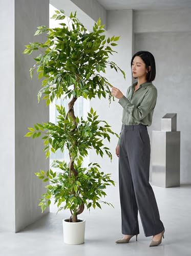 6ft Artificial Ficus Tree, 72" Tall Fake Plant with Natural Curved Trunk, Faux Ficus Floor Plants for Home Living Room Office Garden Balcony Decor Indoor - color: Ficus, size: 6ft