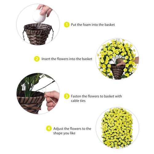 HyeFlora Artificial Fake Hanging Outdoor Flowers Plants Basket, Faux Silk Yellow Daisy Flowers UV Resistant Realistic Hanging Planter Orchid Vines for Outside Porch Patio Home Garden Yard Decoration - color: Yellow Daisy