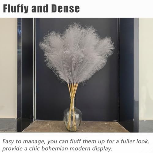 38" 10 Stems Faux Pampas Grass Tall - Grey Tall Pampas Grass Decor Pompas Floral Arrangement and Vase Filler for Boho Home Wedding Mothers Day Decoration - color: A-grey