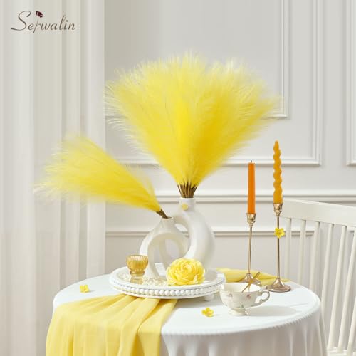 Serwalin 60 PCS Pampas Grass, 17.7" Pampas Grass Decor, Artificial Pampas Grass Bulk Vase Filler Flower Arrangement for Wall Decor Home Wedding Party Decor, Lemon Yellow - color: Lemon Yellow