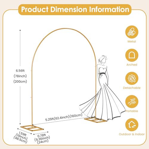 5.25 * 6.56 FT Metal Backdrop Frame Stand, Wedding Decor Flower Arbor Stand, Balloon Arch Backdrop, Golden - size: Single Rectangle