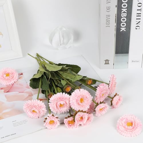 Faux Chrysanthemum Flowers 8pcs Silk Fake Daisies Light Pink Artificial Calendulas for Vase Table Centerpiece Home Wedding Party Garden Decoration(Light Pink) - color: Light Pink