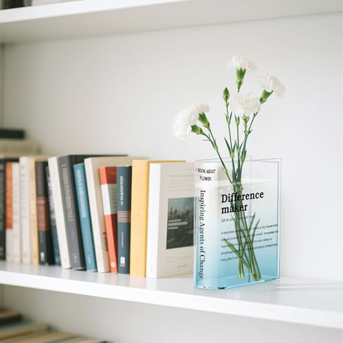 BuyCard Clear Acrylic Book Vase for Flowers, Transparent Book Flower Vase for Home Decor, Simplicity Bookshelf Decor, Unique Stuff for Book Lovers, Difference Maker, Gift to Motivate (Blue) - color: Gradient Blue
