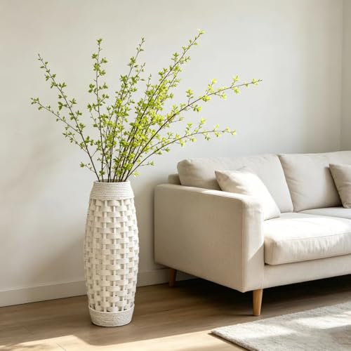Hosley 24" High Wood and Grass Floor Vase-White. Ideal Gift for Floral Arrangements Weddings, Home Decor, Long Dried Floral, Spa, Aromatherapy, Umbrella/Cane Stand - color: White
