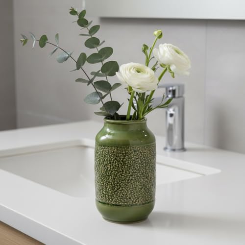 Modern Ceramic Vase for Flower, 9 Inch Minimalist Decorative Vases for Home Decor, Table Shelf, Console Cabinet, Mantle, Living Room, Bathroom, Bedroom, Office, Green - color: Moss Green