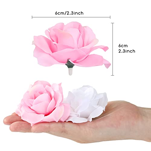 Yinsun 50pcs Artificial Rose Flower Heads, 2.36” Silk Fake Flowers for DIY Wedding Bouquets Bridal Shower Baby Shower Party Decoration (Pink and White) - color: Pink and White, size: 2.36 Inch