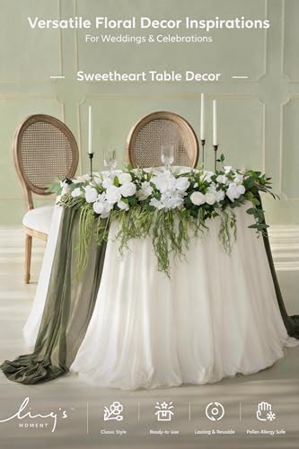 Ling's moment Wedding Arch Flowers - 6.5FT Floral Garland for Ceremony Arbor Backdrop Decoration - Artificial Rose Floral Swag for Sweetheart Table Birthday Party, Baby Shower, Lily White - color: Wht-lily White