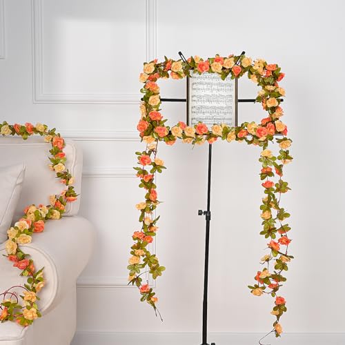 MARTINE MALL Flower Vines, 5 Strands 41Ft Rose Vines for Bedroom, Champagne and Orange Floral Garland for Room Birthday Wedding Party Garden Wall Decor - color: Champagne and Orange, size: 5 Packs