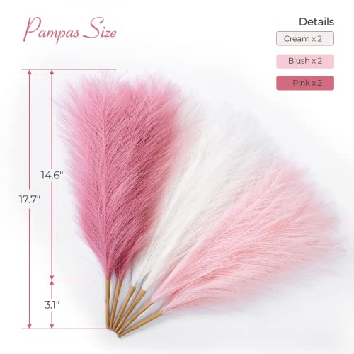 Serwalin Pampas Grass Pink Decor 17.7 Inch 6pcs, Faux Pampas Grass Home Decor, Artificial Pampas Grass Blush Fake Pampas, Short Vase Room Christmas Decoration - color: A Blush & Cream & Pink, size: 17 Inch 6 Pcs