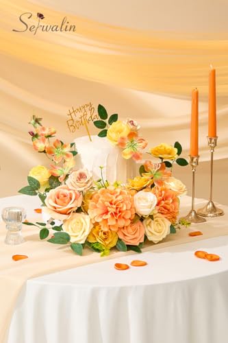 Serwalin Artificial Yellow Orange Fall Flowers, Autumn Silk Fake Flowers for DIY Wedding Bouquets Cake Flower, Table Centerpieces Baby Shower Birthday Party Home Decorations - color: Bright Yellow Orange, size: Grand