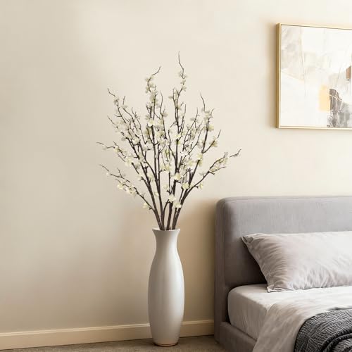 4 Pcs Cherry Blossom Branches 39 Inch White Fake Flowers Spring Decorations for Home Decor, Artificial Flowers Long Stem Branches for Vase Wedding Office Party Table Decor Centerpieces - color: White, size: 4 Pcs