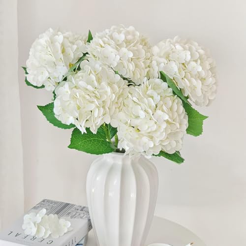 6 Pcs Real Touch White Hydrangea Artificial Flowers with Stems, Fake Silk Flowers for Outdoors, Artificial Flowers for Home Decor Wedding Bouquets Centerpieces Vase - color: White, size: 6 Pcs