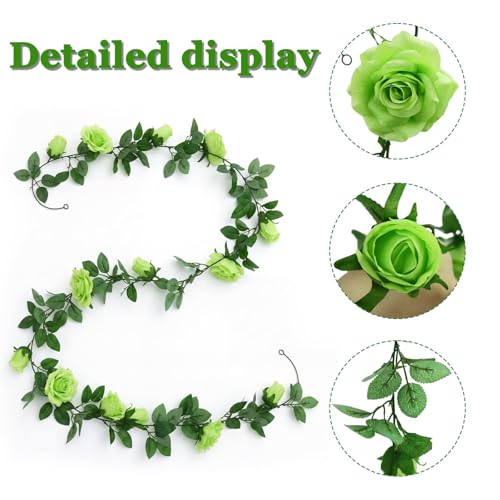 Felice Arts 2 Pack Light Green Flower Garland 6.5FT Artificial Rose Vine | Fake Floral Garland Hanging Spring Garland for Wedding St.Patrick's Day Swing Table Home Party Decor - color: Light Green
