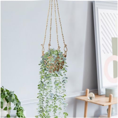 Fake Hanging Plants Eucalyptus Potted Artificial Plant Small Faux Ivy Vines Decor for Floating Shelf Kitchen Bathroom Cabinets Indoor Outdoor Pack of 2 23.6 Inches Long