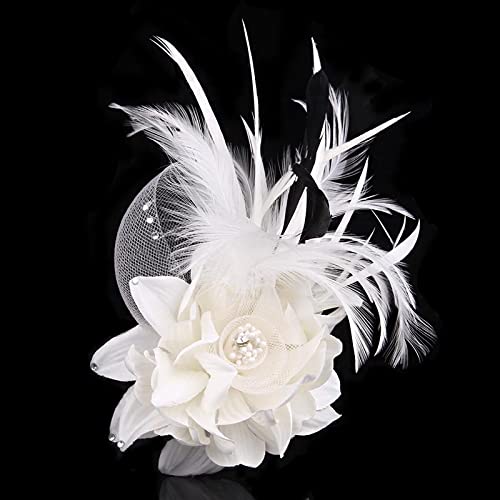 Elegant Flower Brooch for Women Wedding Party Dance Banquet Pins Feather Flower Fascinator Lady Floral Hairpins Dress Suit Lapel Pin Ceremony Accessories Corsage Brooches Vintage Jewelry Gifts - color: White