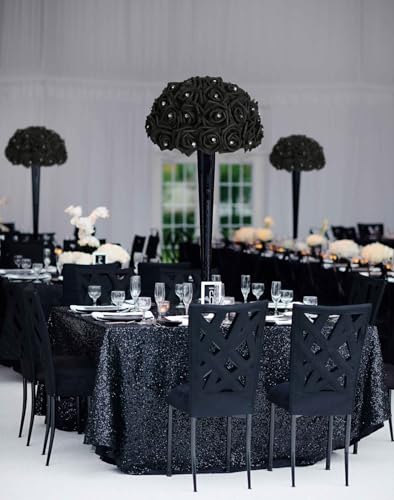 IPOPU 100pcs Black Rose Artificial Flower Heads Bulk with Crystal 3in Real Looking Foam Fake Roses Faux Flowers for DIY Craft Wedding Bouquets Arrangements Party Table Home Decorations(Black) - color: Black With Crystal