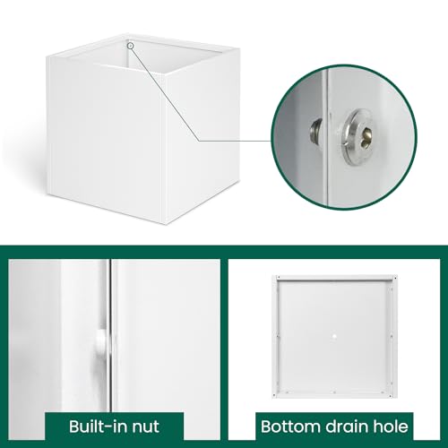 White Steel Planter Square Outdoor Planters Galvanized Steel Planter Box Indoor 32 Inch Metal Large Planters Cube Heavy Duty Flower Pot Modern Commercial Residential for Trees Patio Yard Garden - color: White, size: 32" L x 32" W x 32" H