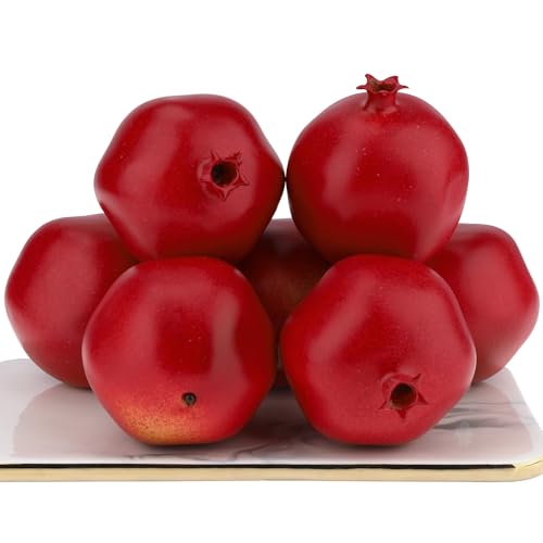 Gresorth 6 Pcs Lifelike Artificial Pomegranet Decoration Fake Pomegranate Fruit Home Party Kitchen Festival Show - color: Pomegranate