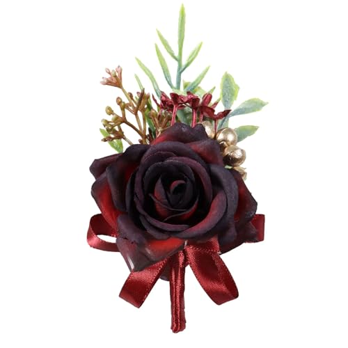 Wine Red Boutonniere for Best Man Wedding Groom Groomsmen Artificial Rose Flowers Wedding Boutonniere for Wedding Homecoming Party Prom Decoration Burgundy Rose Boutonniere - color: Burgundy Rose Boutonniere