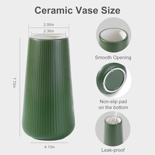 Alpinegreen Ceramic Vase, GUKJOB Small Cute Flower Vase for Pampas Grass, Home, Living Room, Dining Table, Farmhouse, Office Decor, Bedroom, Table, and Kitchen Shelf (Alpinegreen) - color: Small Alpinegreen