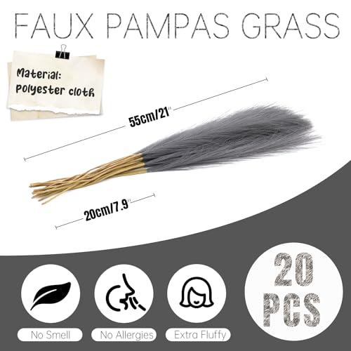 Faux Pampas Grass Decor ， 21.7 Inch Artificial Pampas Grass Dark Gray Reed Grass, Vase Filler for Home Decor, Room, Bathroom, Wedding, Table Centerpiece - 20PCS - color: Dark Gray