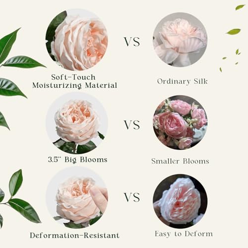 4 Pcs Real Touch Peonies Artificial Flowers, 3.5'' Big Bloom Austin Rose Peony Latex Fake Flower with Stems for Wedding Bouquet Party Valentines Arrangement Home Kitchen (Champagne) - color: Champagne