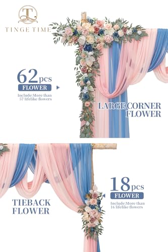 TINGE TIME Artificial Arch Flowers Kit Pack of 5, Wedding Decorations for Reception with Hanging Flowers, Wedding Arch Silk Floral Arrangements Ceremony Backdrop Bridal Shower Outdoor Party Decor - color: Dustyrose&navyblue