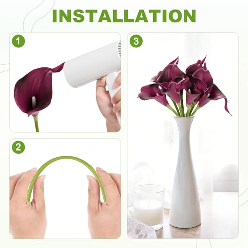 M METERXITY 10-Pack Purple Red Artificial Calla Lily Flowers,14 Inch Faux Calla Lily PU Bouquets Real Touch Faux Flowers for Home/Wedding/Christmas/Party - color: Purple Red