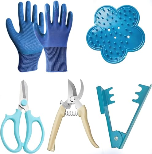 Floral Tool Kit, Rose Thorn Stripper Tool Garden Pruning Shears Scissors Kit, Glove for Floral Making Supplies,Use for Florist Supplies (Blue) - color: Blue