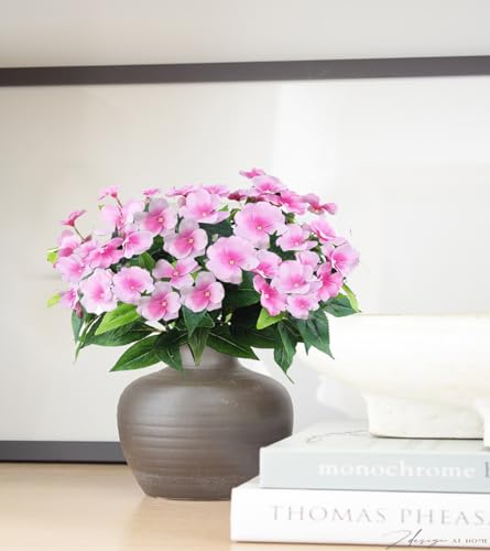 FERIAL Artificial Impatiens Bouquet Faux Impatiens Bushes Pink for Patio Lawn Garden Wedding Photo Outdoors Pot Hanging Basket Porch Decoration… - color: Pink