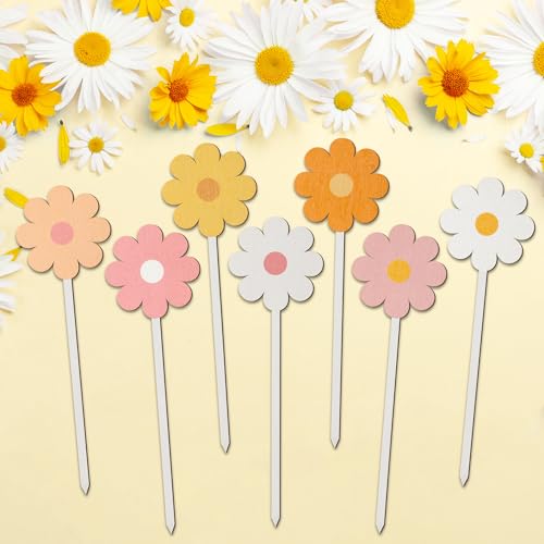 TICIAGA Boho Daisy Wooden Picks - 14PCS Spring Flower Wooden Decorative Pick for Home Vase Filler Boho Colorful Daisy Floral Picks for Flower Arrangements Summer Theme Farmhouse Decorations for Home - color: Daisy