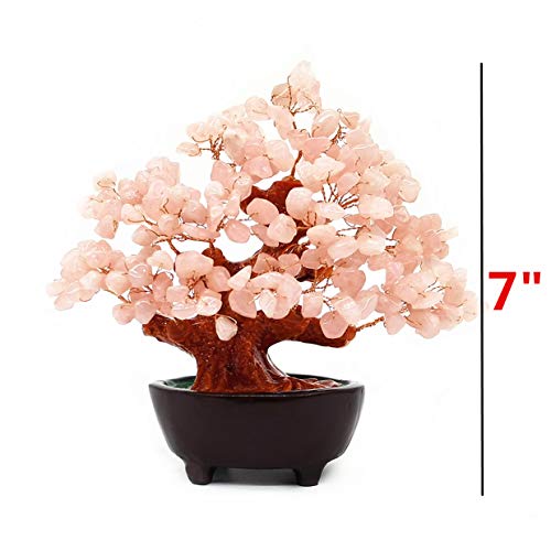 Colorsheng 7 Inch Quartz Crystal Money Tree Bonsai Feng Shui Gem Decoration for Wealth and Luck (Pink) - color: Pink