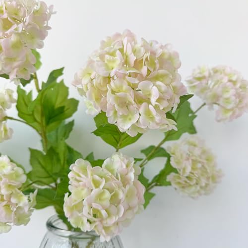 YalzoneMet RUZUQE 4 Pcs Light Pink/Green Artificial Snowball Viburnum Flower Small Blooms Hydrangea Real Touch Faux Latex 26.8'' Long Stem Snowball Flower for Spring Home Decoration Table Centerpiece - color: Light Pink/Green
