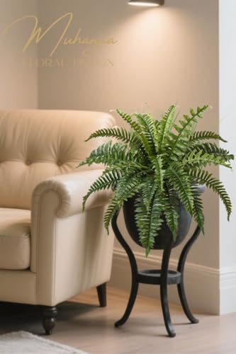 Muhanjia 27" Silky Artificial Boston Fern Bush,Set of 4, Fake Fern Large Hanging Plant That Look Real for Outdoors Home Decor,25Branches. (27" 4Pcs25Fronds) - color: 27"4pcs25fronds-green