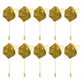 PATIKIL Rose Boutonnieres, 10 Pack Groom Wedding Boutonnieres Pocket Handmade Flower Lapel Pin Boutonnieres for Men Wedding Ceremony Party Prom, Gold