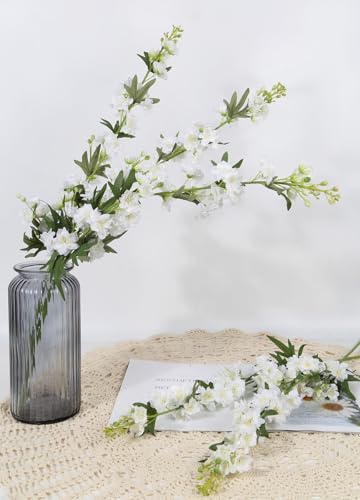IPOPU White Flower Larkspur Artificial Flowers 5PCS Faux Delphinium Silk for Vase, Decoration, Floral Centerpieces, Wedding Table, Home Decor - color: 5pcs-white