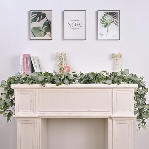 Dolicer 2 Packs 6FT Artificial Eucalyptus Garland, Faux Greenery Garland Hanging Fake Silver Dollar Eucalyptus Leaves Vines for Wedding Backdrop Arch Table Wall Party Home Decor - color: Grey Green, size: 2 Packs