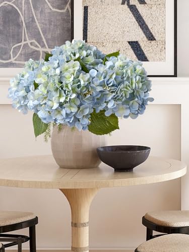 ZYTUYO 20" 4PCS Artificial Light Blue Hydrangea Flowers Large Faux Latex Real Touch Fake Hydrangeas Silk Bouquet with Leaves Stems for Family Table Office Wedding Party Arrangements - color: Light Blue