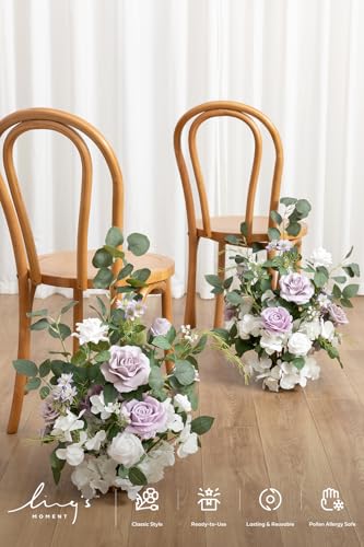 Ling's moment 17.5" Tall Free Standing Artificial Flowers Arrangements 2 pcs Wedding Aisle Runner Chair Decorations Lilac & White Centerpieces for Ceremony Reception Rose Floral Floor Party Outdoor - color: Pr-lilac & White