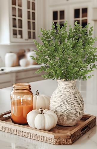5 Stems Artificial Fall Greenery – 14.6" Eucalyptus Leaf Stems for Autumn Floral Arrangements, Thanksgiving Centerpieces, Fall Decor Bouquets, Olive Green - color: Eucalyptus - Olive Green
