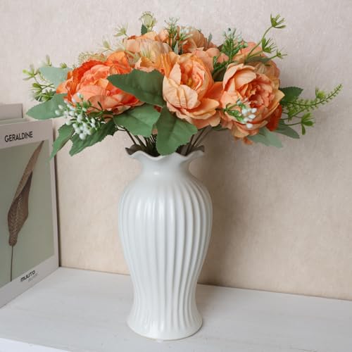 12 Bundles Orange Peonies Artificial Flowers Bulk for Centerpiece | Realistic Silk Flowers, Wedding Decoration, Home Table Centerpiece, DIY Bouquet - color: Orange