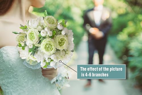 4 Bunches Peonies Artificial Flowers, Silk Peonies Flowers Fake Bouquet Faux Floral Arrangements for Centerpiece Table Wedding Party Home Decor (4, Green White) - color: Green White