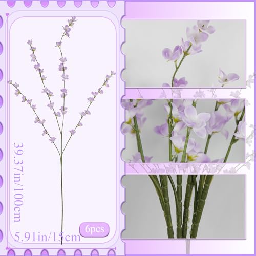 6 Pcs Artificial Forsythia Branches Fake Wildflowers Light Purple 41" Silk Flowers with Long Stems Faux Spring Flowers for Tall Vase Indoor Home Decor Table Centerpieces Party Wedding Outdoor - color: Light Purple